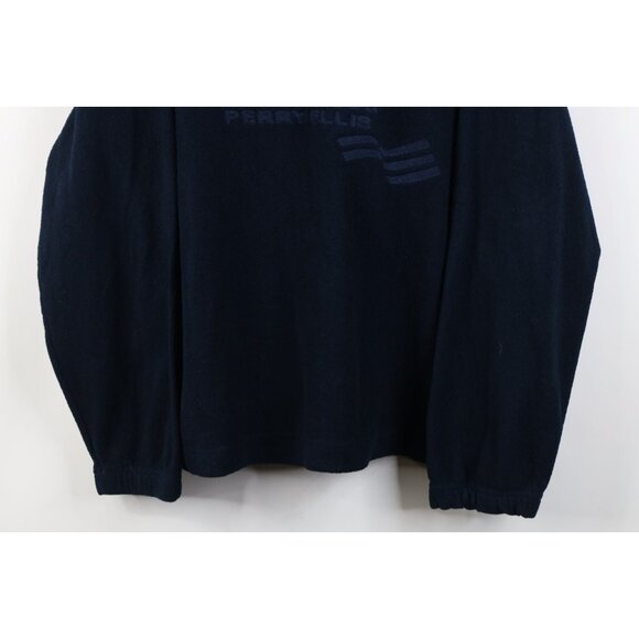 Vintage 90s Perry Ellis Mens Large Spell Out Flag 1/4 Half Zip Fleece Sweater - Picture 3 of 14